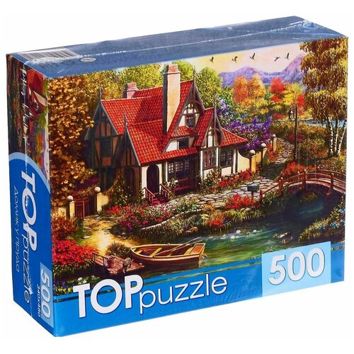 фото Пазл top puzzle 500 деталей: домик у пруда рыжий кот