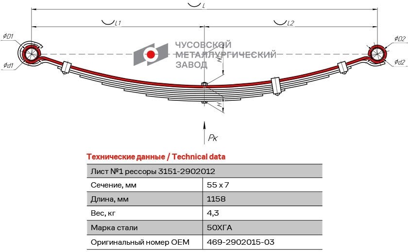 Лист №1 Рессора передняя для УАЗ 469 3151 8 листов