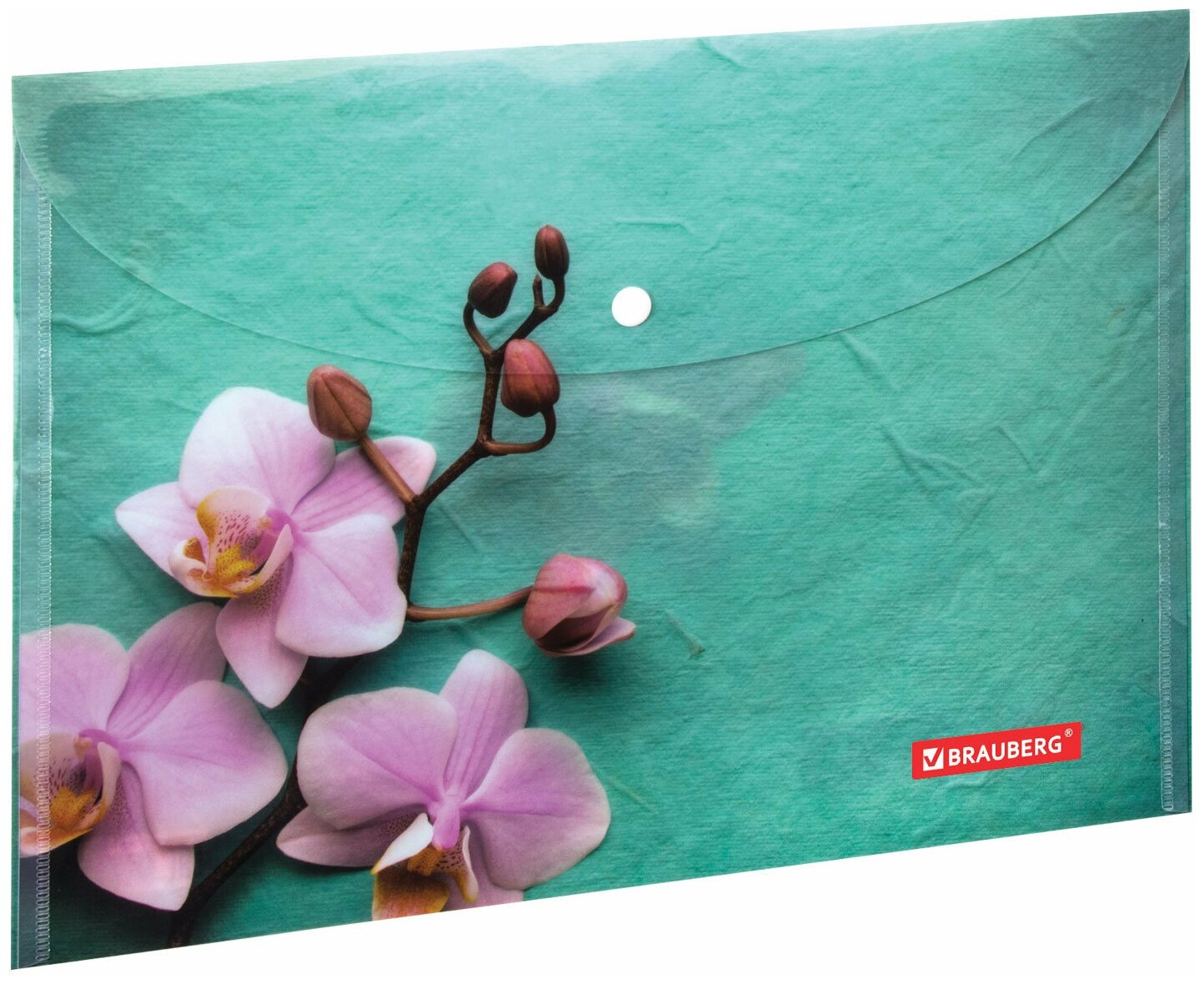 Папка-конверт с кнопкой Brauberg "Flower", А4, 160 мкм, до 100 листов, цветная печать, 1 шт (228031)