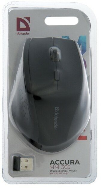 Мышь DEFENDER Accura MM-365, оптическая, беспроводная, USB, черный [52365] - фото №16