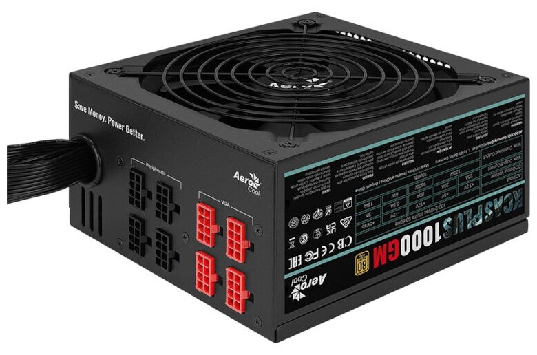 Блок питания AEROCOOL KCAS PLUS 1000GM, 1000Вт, 140мм, черный, retail [acpg-kpk0fec.11] - фото №9