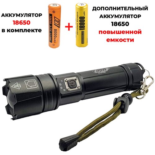 Ручной аккумуляторный фонарь\4 режима свечения и режим SOS +Доп. аккумулятор 18650 повышенной емкости/H-O703