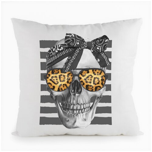 фото Подушка белая coolpodarok череп с повязкой,белая