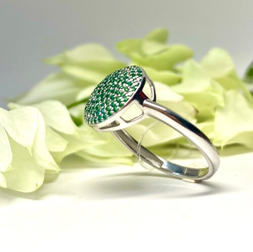Перстень Bassco, серебро, 925 проба, родирование, фианит, размер 17, зеленый