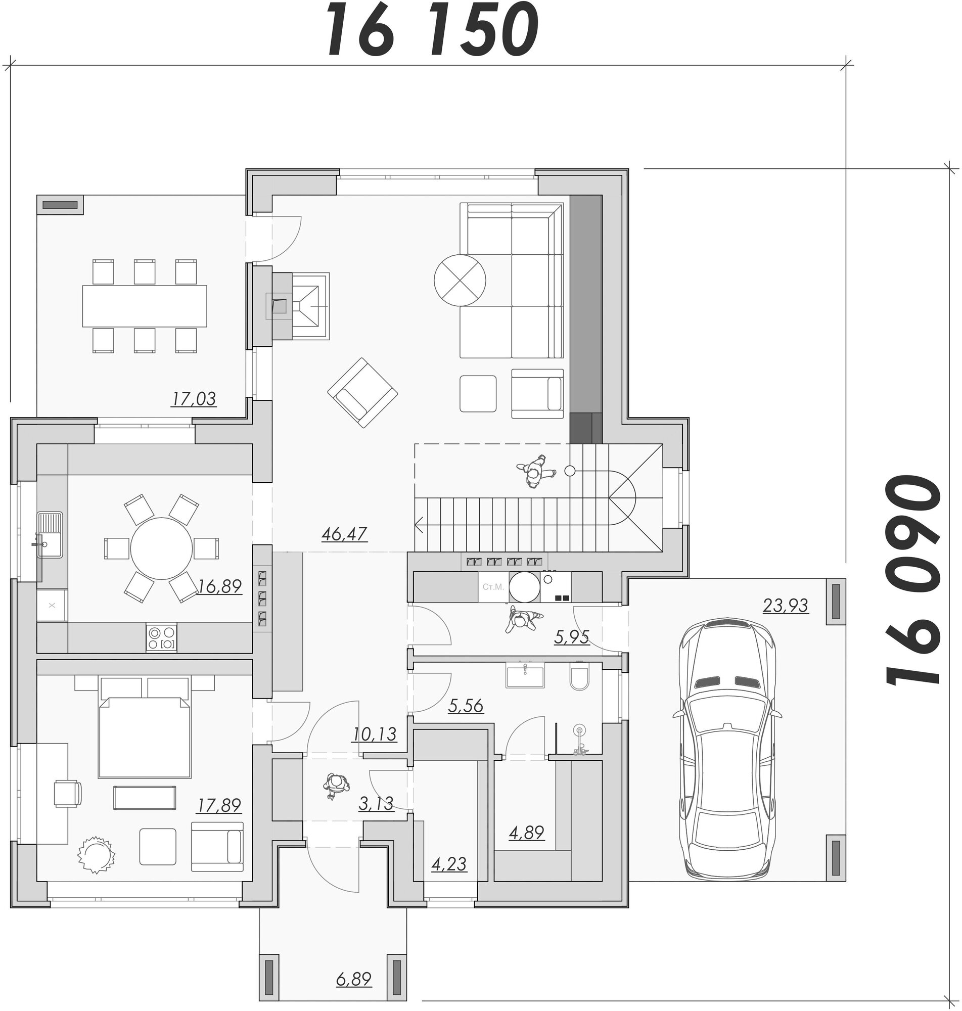 Проект 222 м2 "красавчика" дома в стиле Райта с навесом для авто и террасой, 5 спален и балкон - фотография № 2