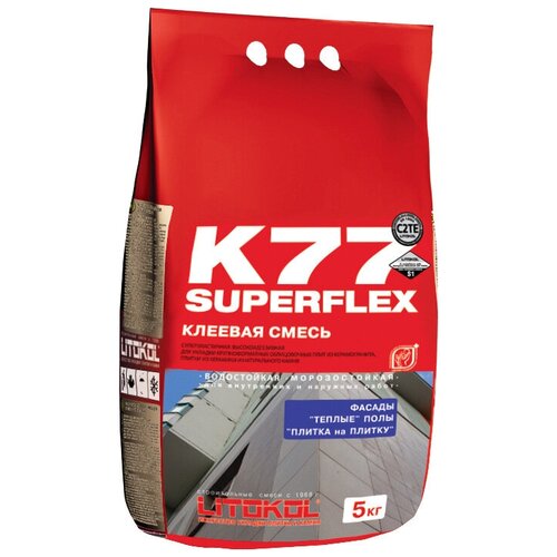 Клей для плитки и камня Litokol Superflex K77 серый 5 кг клей для плитки и камня litokol litoelastic белый 5 кг