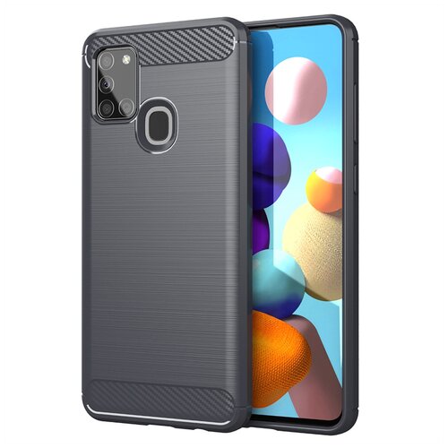 фото Матовый силиконовый чехол для samsung galaxy a21s с текстурным покрытием металлик черный 100gadgets