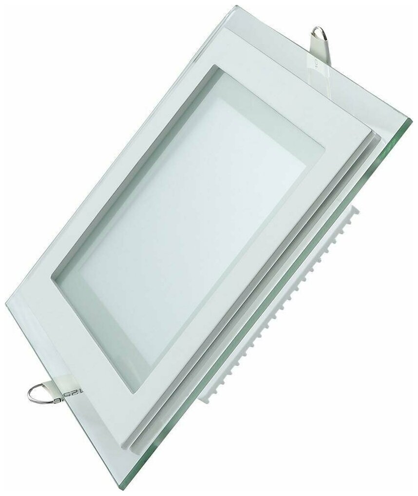 Светодиодный светильник Gauss 12W 3000K 900Лм встраиваемый с декоративным стеклом IP20 квадрат белый