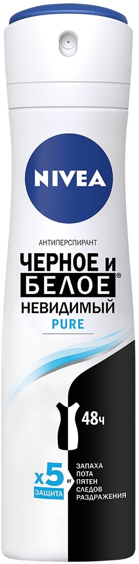 NIVEA Антиперспирант спрей Невидимый для черного и белого Pure, 150 мл