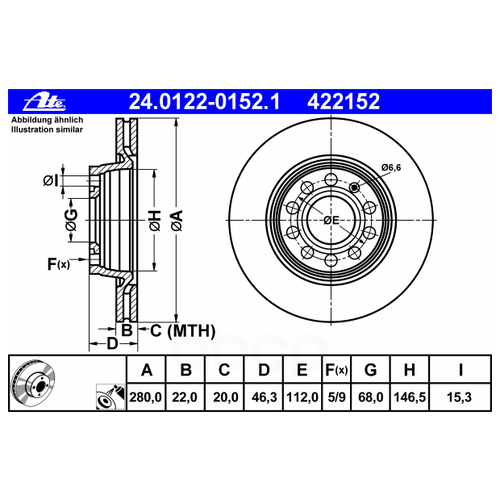 Диск торм. AUDI A4/VW PASSAT LUCAS ATE 24.0122-0152.1