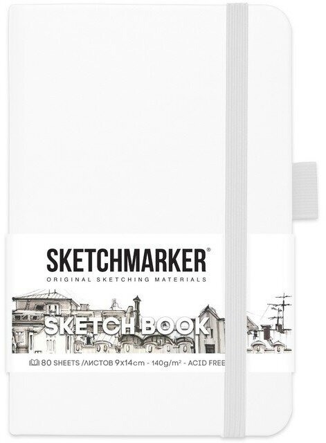 Блокнот для зарисовок Sketchmarker 9х14 см 80 л 140 г, твердая обложка Белый - фото №1