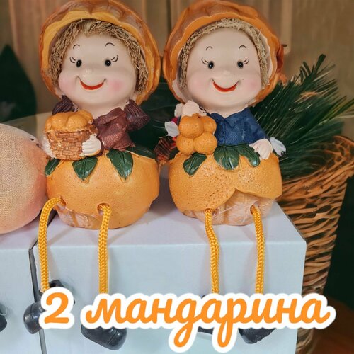 Декоративные фигурки мандаринки статуэтки для кухни: подарочный набор из 2 штук, сувенир в подарок на праздник маме