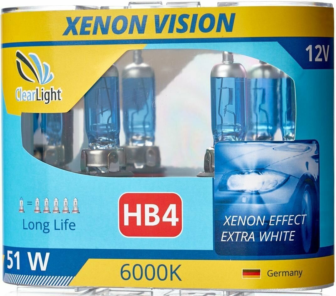 Лампа автомобильная галогенная Clearlight HB4 XenonVision, 2 шт