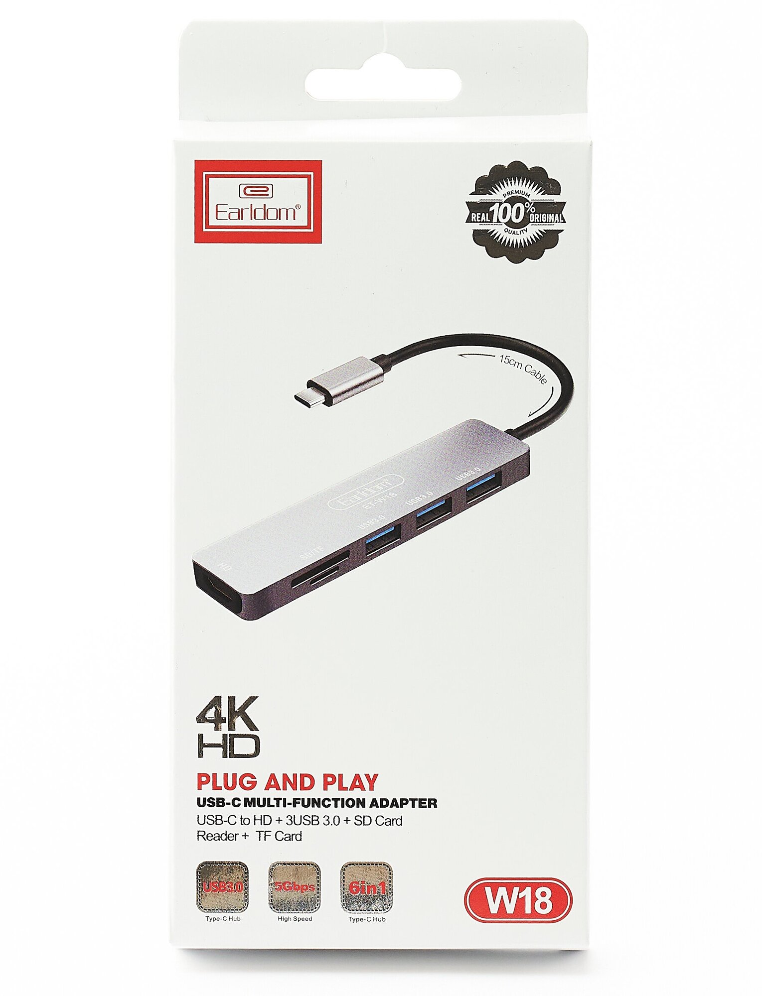 HDMI устройство Earldom ET-W18 (2USB + чтения карт SD + TF карта), серебро