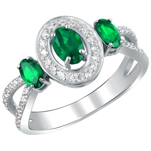 фото Эстет кольцо с изумрудами и фианитами из серебра 01к255337-2, размер 17
