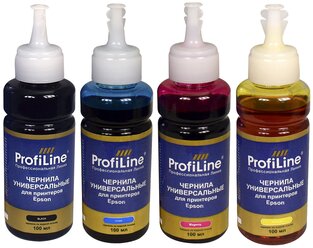 Чернила ProfiLine для принтера Epson, комплект 4 цвета по 100мл, универсальные, на водной основе