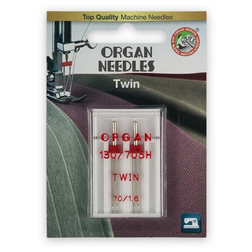 фото Набор игл для бытовых швейных машин "organ needles", двойных, №70/1.6, 2 штуки, арт. 130/705h