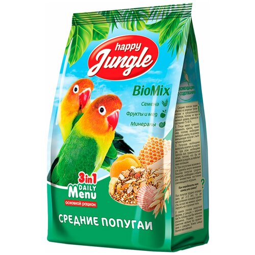 Happy Jungle Корм Daily Menu для средних попугаев, 500 г happy jungle корм daily menu для экзотических птиц 500 г