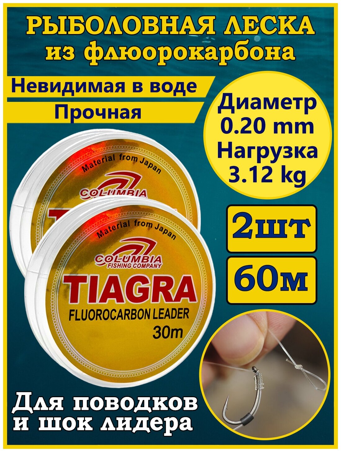 Леска рыболовная флюорокарбоновая Tiagra 2шт