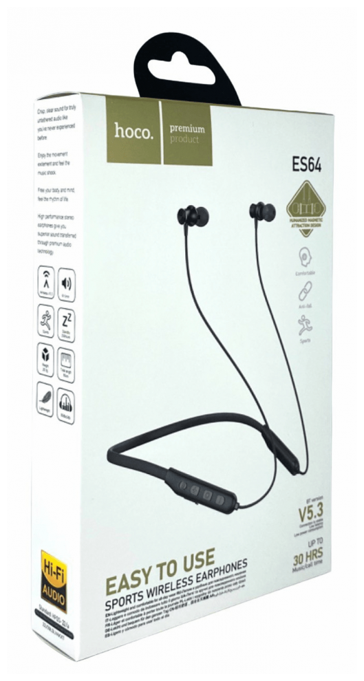 Беспроводные внутриканальные наушники Hoco ES64 Sport Wireless earphones с ободком Bluetooth V5.3 Время работы 30 часов (черный) - фотография № 4