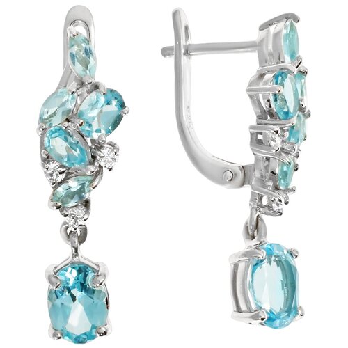Серьги Balex, серебро, 925 проба, родирование, топаз, фианит, голубой