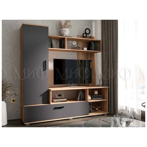 Гостиная Мини, 1500х440х1520, Графит/Дуб крафт
