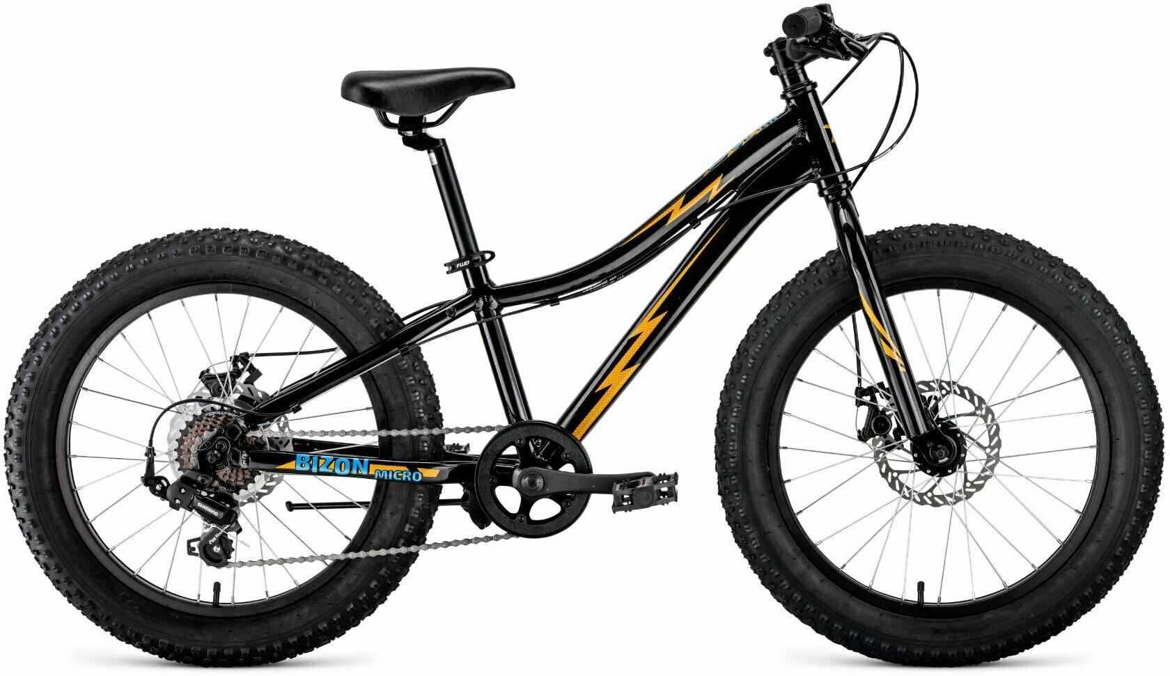 Велосипед FORWARD BIZON MICRO 20 D FR (20" 7 ск. рост. 11") 2023, черный/желтый