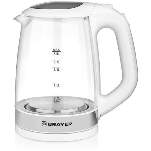 Чайник электрический 20Л 2200ВТ диск стекло внутр подсв встроен фильтр БЕЛ BRAYER новинка 415500₽