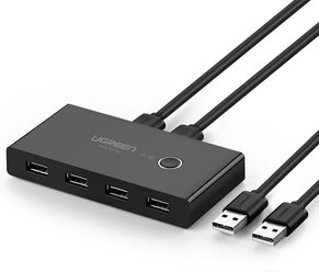 Разветвитель портов UGREEN US216 (30767) 2 In 4 Out USB 2.0 Sharing Switch Box черный