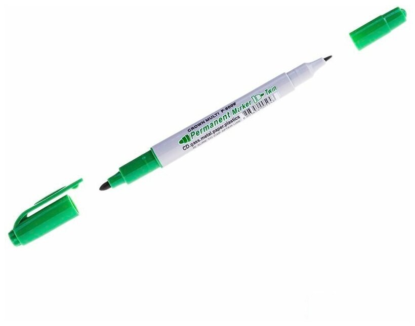 Маркер перманентный (нестираемый) двусторонний Crown Multi Marker Twin (2мм/1мм, круглый наконечник, зеленый) (P-800W)