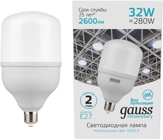 Светодиодная лампа Gauss Elementary LED T100 E27 32W 2600lm 180-240V 4000K