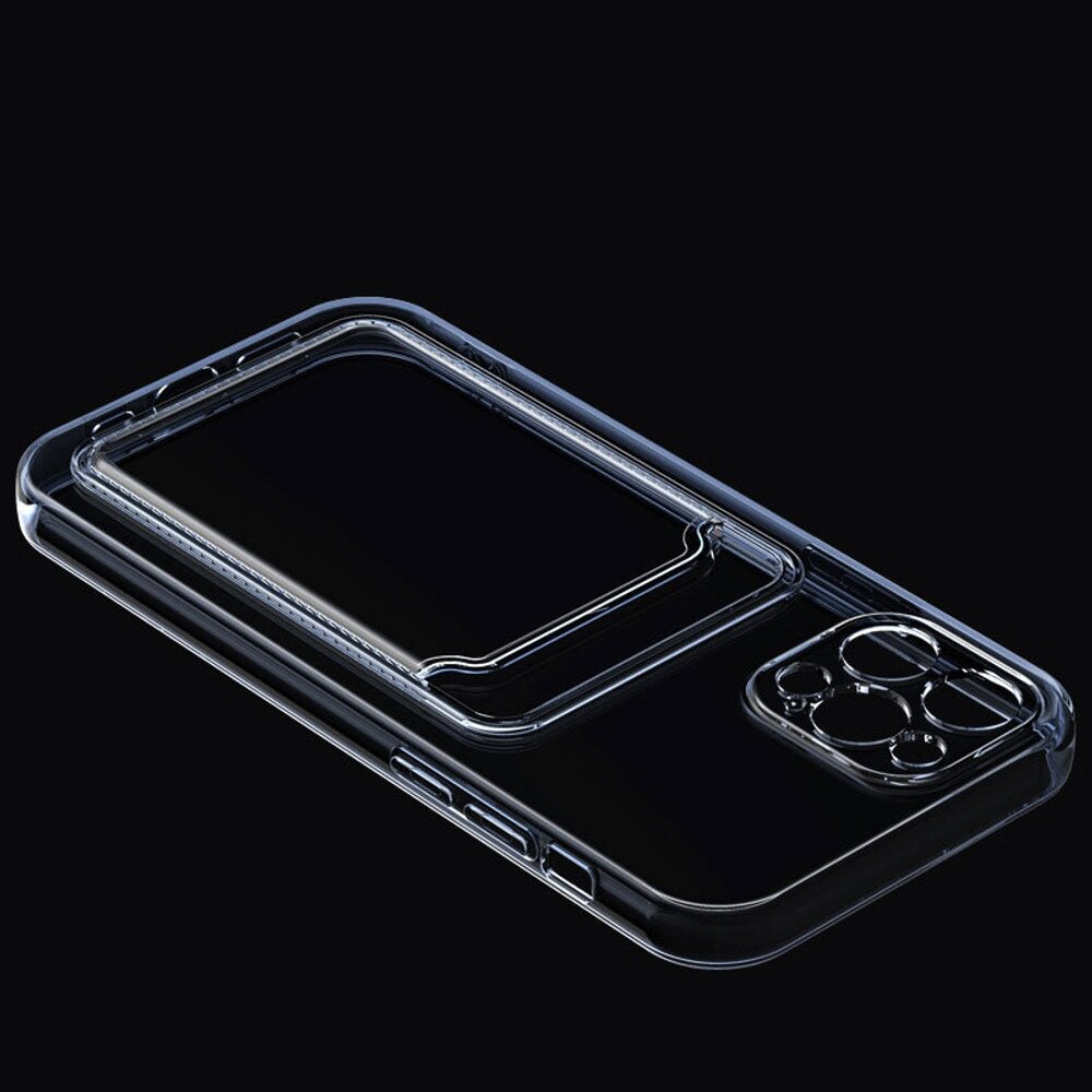 Защитный силиконовый чехол с кармашком для Apple iPhone 12 с картхолдером для пластиковых банковских карт на Эпл Айфон 12(Прозрачный)
