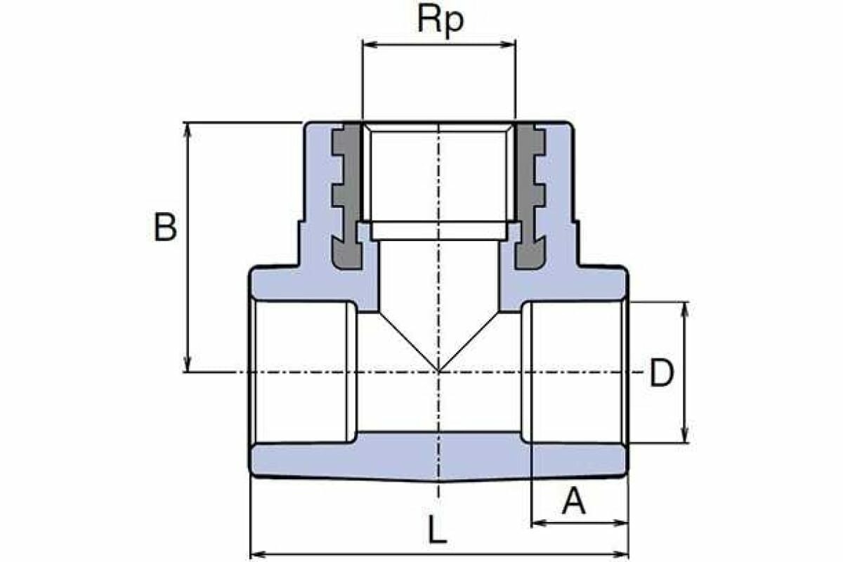 Тройник Wavin Ekoplastik, полипропиленовый, серый, 32мм, диаметр резьбы 1/2", длина 85 мм — фото 1