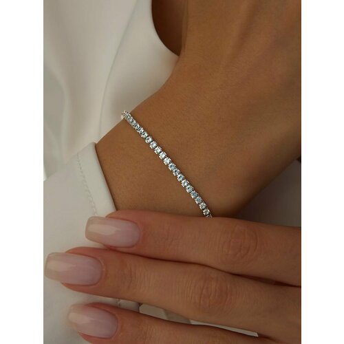 Браслет MIESTILO, серебро, 925 проба, родирование, фианит, длина 18 см.