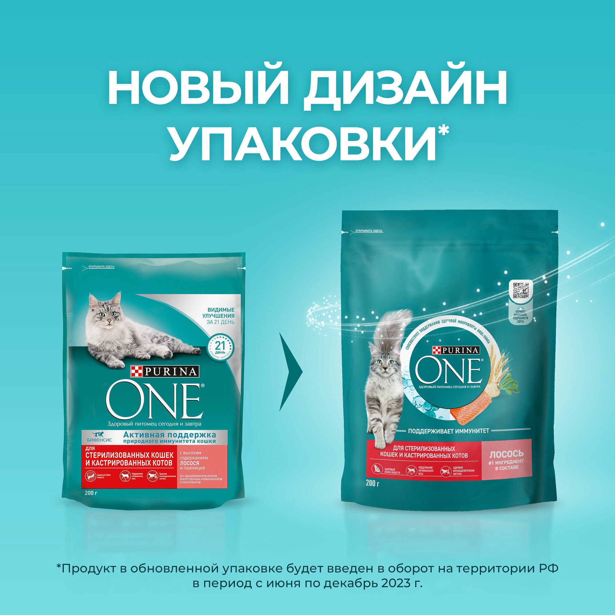 Сухой корм PURINA ONE® для стерилизованных кошек и кастрированных котов с лососем, 200 г — фото 1