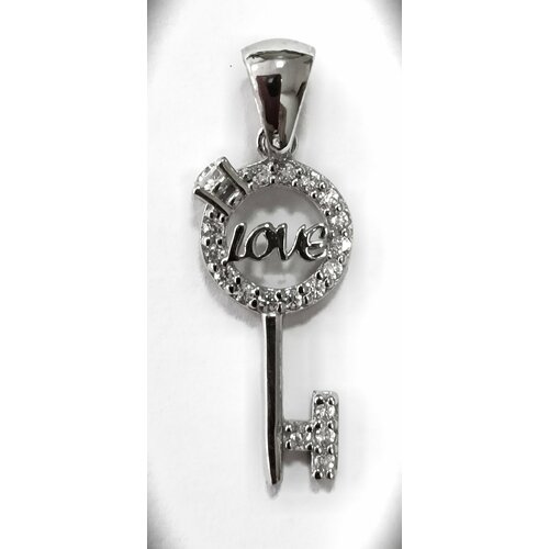 фото Подвеска эстерелла ключ, серебро, 925 проба, родирование, фианит, размер 2 см.