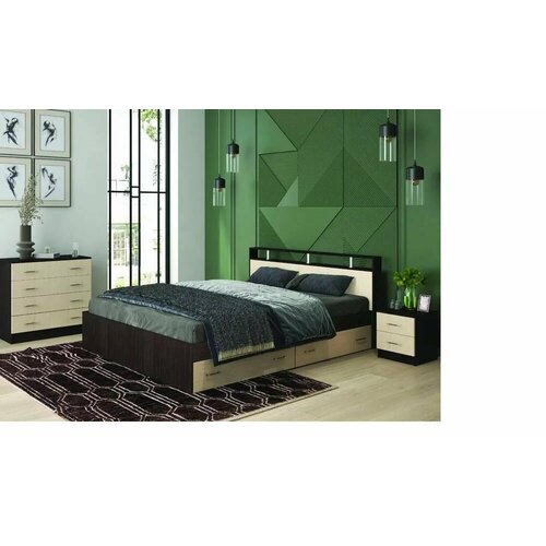 Кровать Арина 1600 с выдвижными ящиками, Венге/Сонома. Ориноко