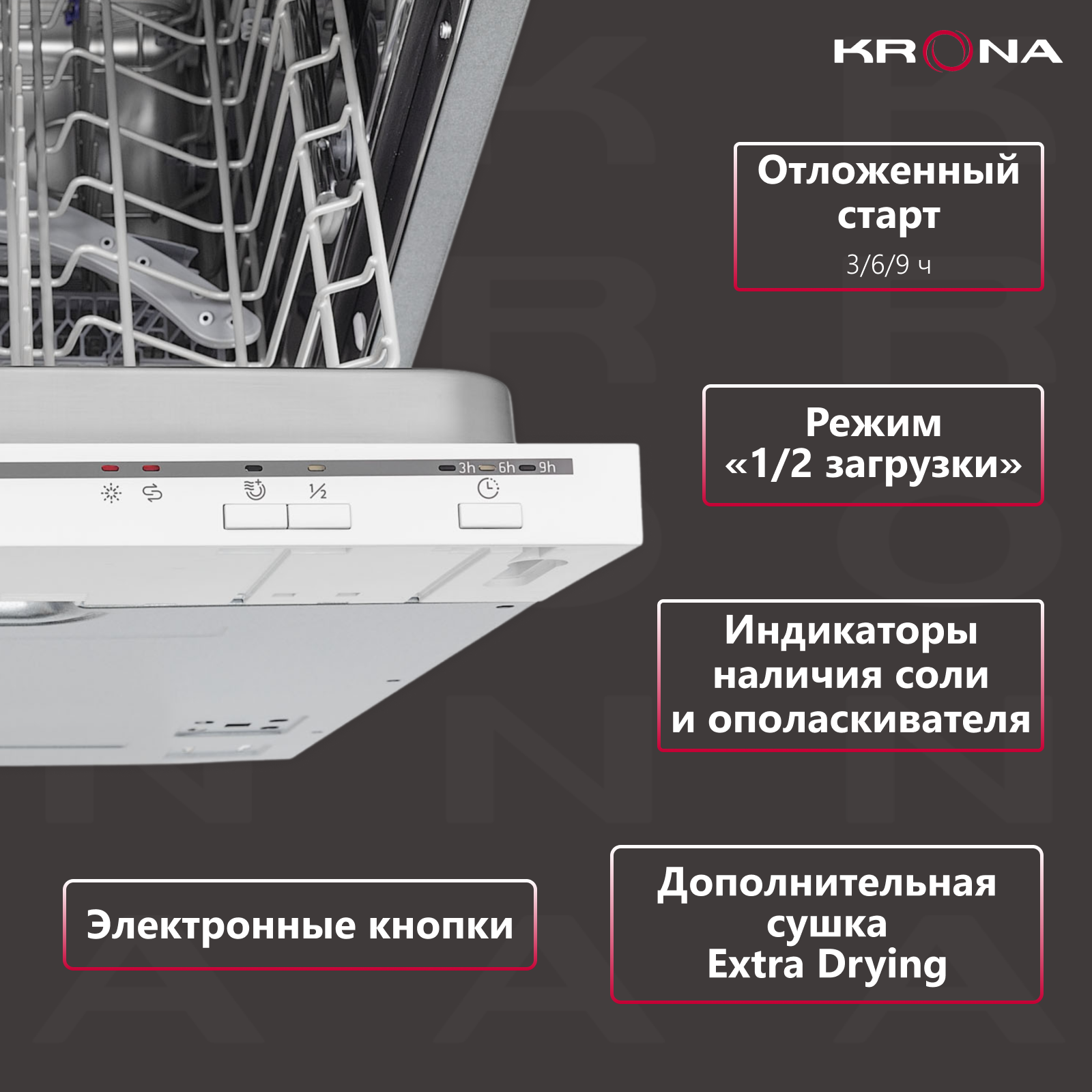 Посудомоечная машина KRONA GARDA 45 Bl встраиваемая черная