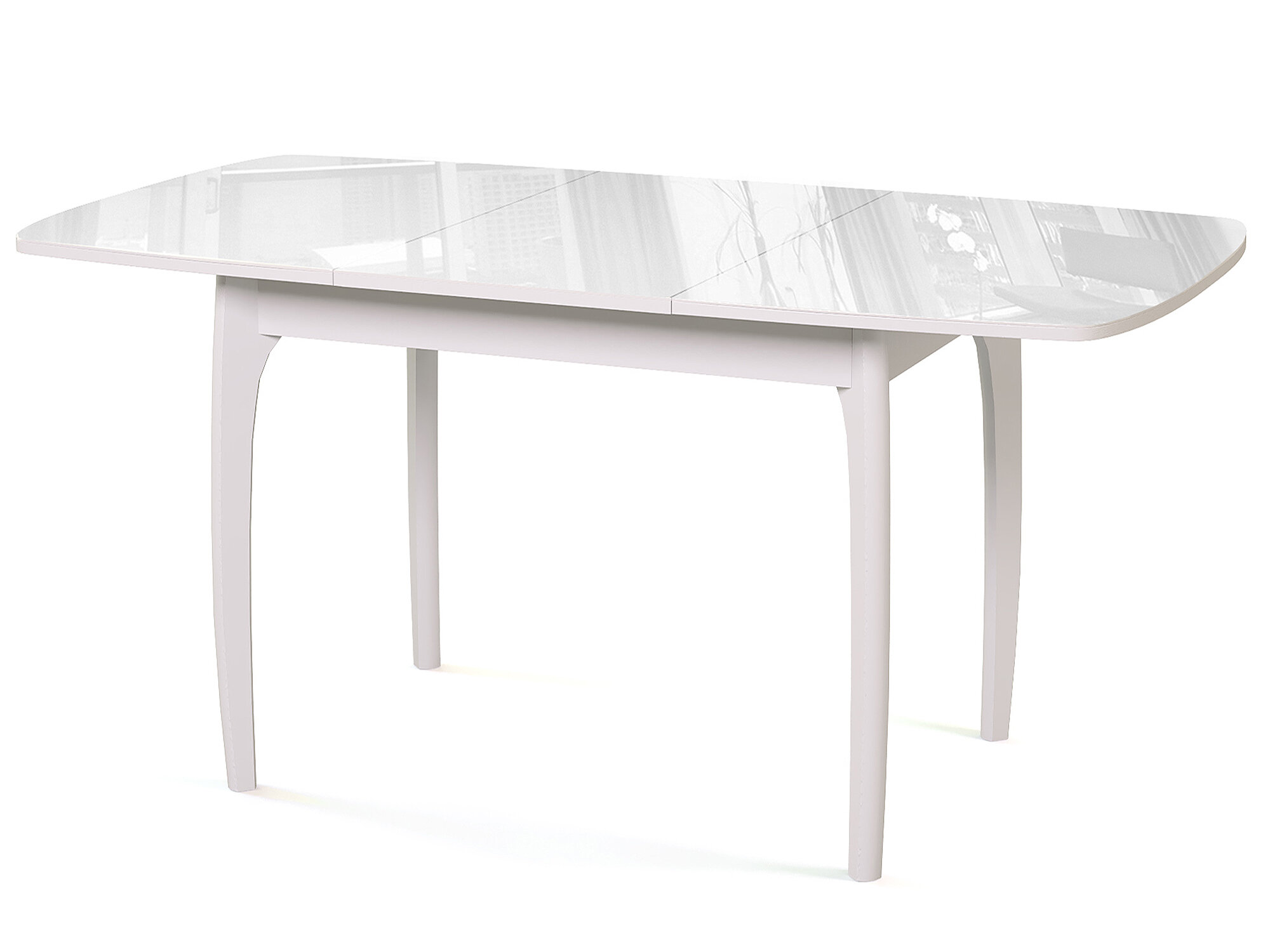 Стол обеденный М15 ДН4 раскладной деревянный белый, стекло белое