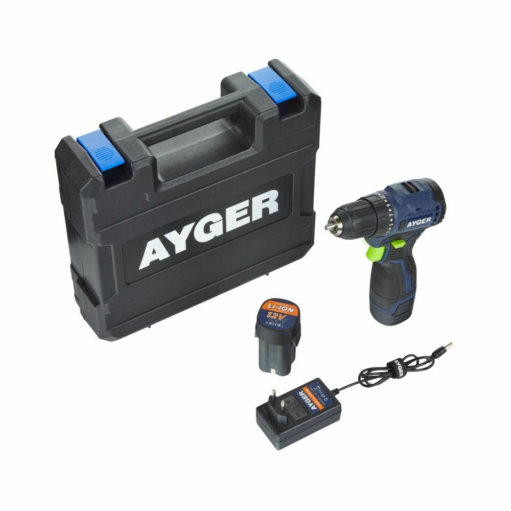 Аккумуляторная бесщеточная дрель-шуруповерт AYGER, 12 В, 3000 об/мин, с 2 АКБ 2 Ач и ЗУ, в кейсе, - фото №6