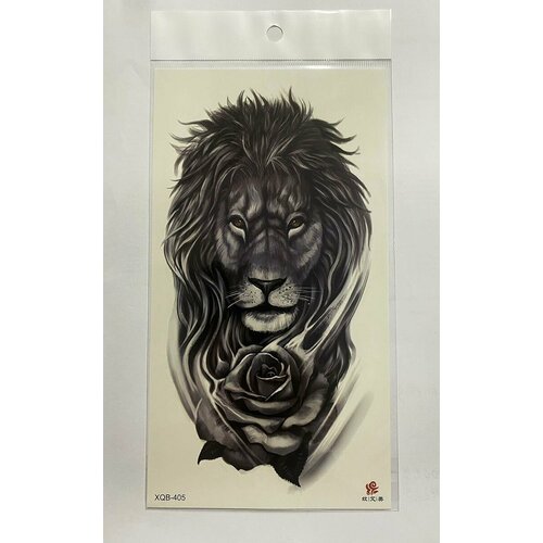 Татуировка на тело - Лев и роза, 11.3 х 21 см, 1 шт черный