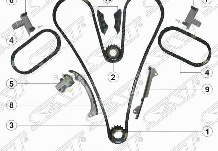 SAT TK-TY212-A Комплект замены цепи ГРМ TOYOTA CAMRY/HIGHLANDER/RAV4/LEXUS IS/GS 2-4GR