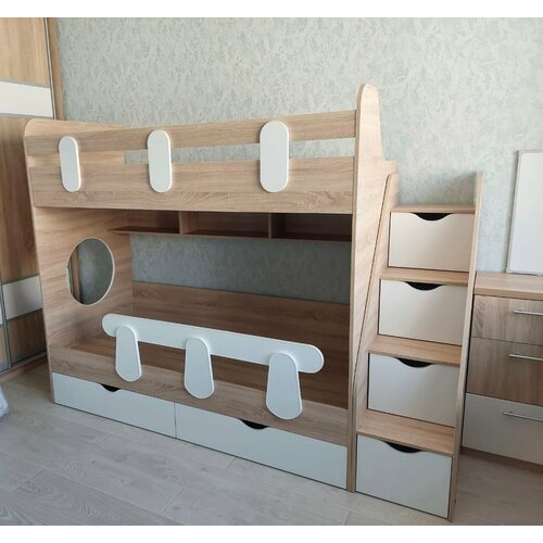 Кровать двухъярусная Фортуна 200х90 (дуб сонома+белый) Правая/левая