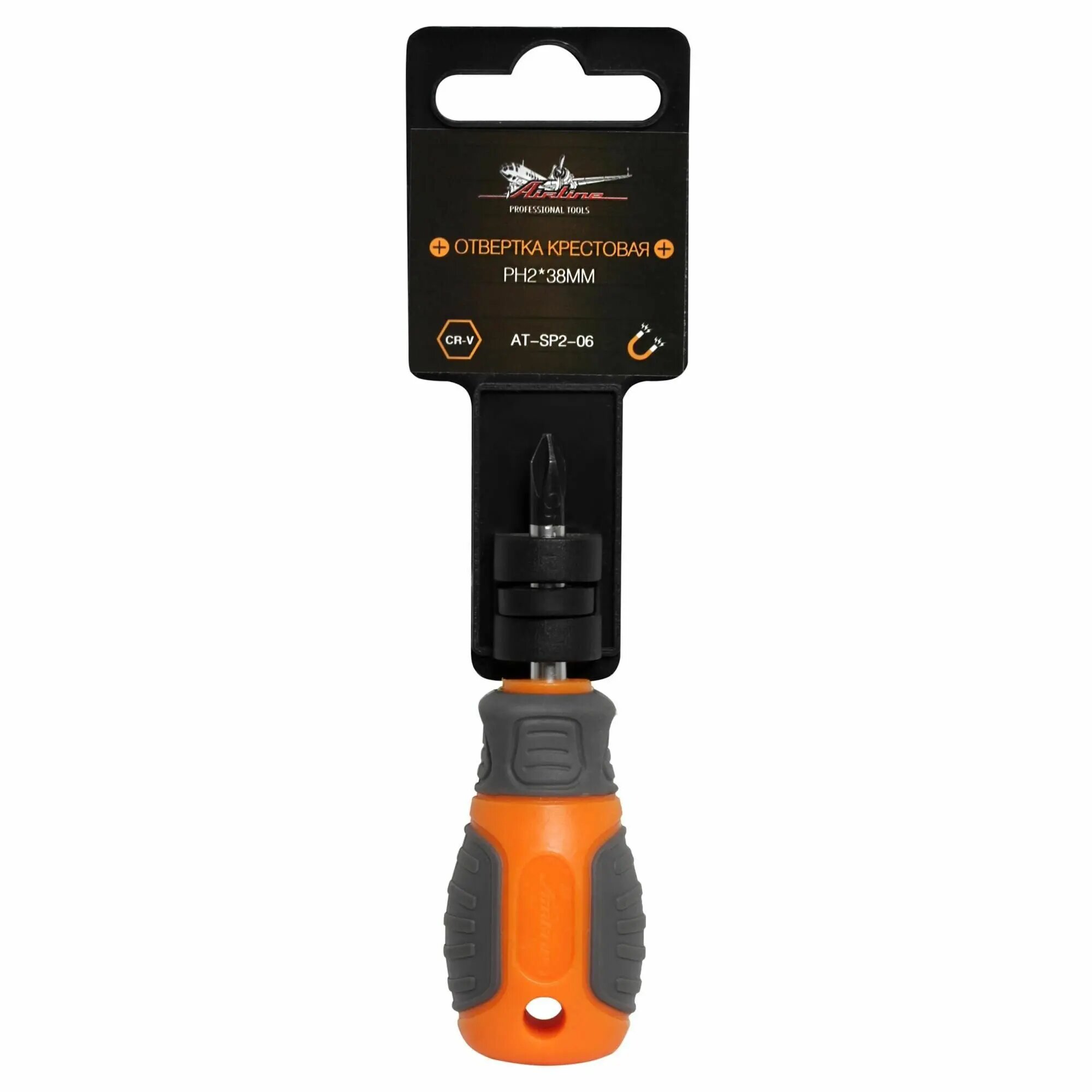 Отвертка крестовая с эргономичной рукояткой магнитная PH2*38мм AT-SP2-06 AIRLINE