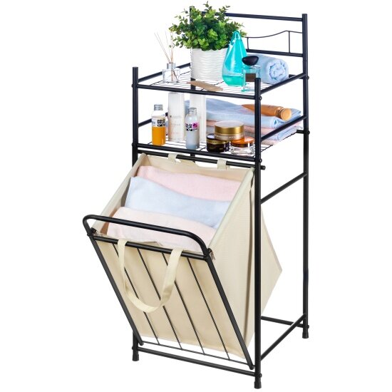 Стеллаж EL Casa с 2-мя полками и корзиной для белья, черный, 38х35х104 см