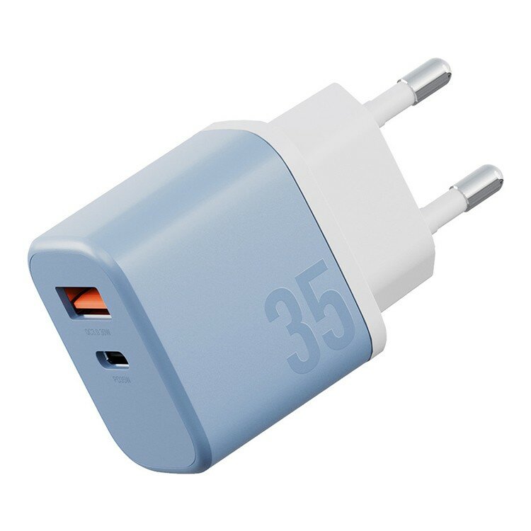 Сетевое зарядное Energea Bazic GoPort Velox Kit GaN35, USB-C+USB-A +кабель Weave USB-C to C 1.5m, Bubblegum — фото 1