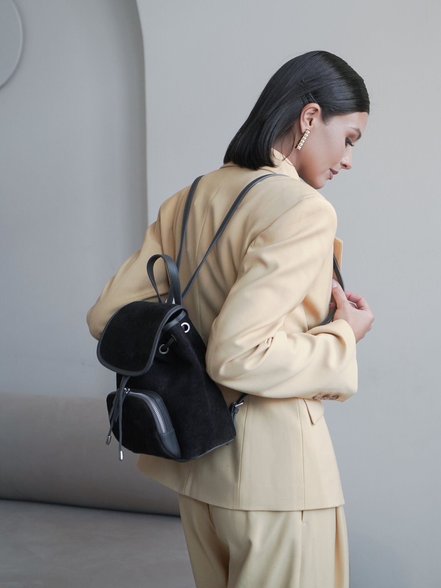 Рюкзак Paprika Bag Italy, фактура бархатистая, серый — фото 1