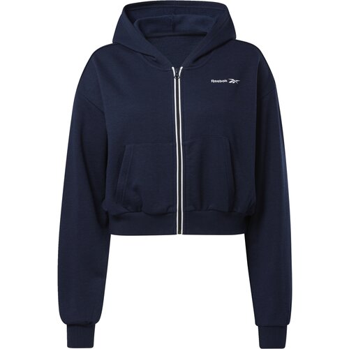 фото Худи reebok rie ft fullzip, силуэт свободный, укороченное, капюшон, карманы, размер l, синий