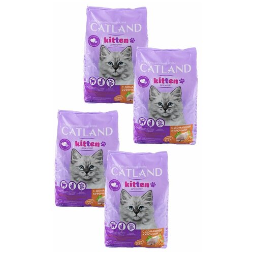 Сухой корм для котят Catland с домашней курочкой, упаковка 4 шт х 350 г