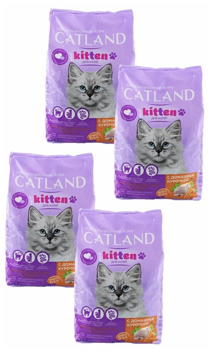 Сухой корм для котят Catland с домашней курочкой, упаковка 4 шт х 350 г - фотография № 1